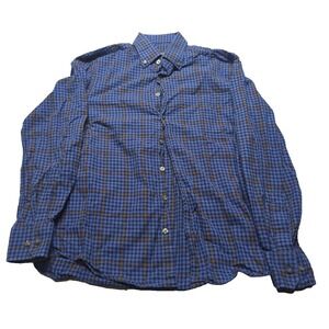 Scott Barber Mens Medium Blue Brown Gingham Check 100% Cotton Button Down Shirt